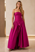 Fuchsia strapless ruched A-line floor length prom dress by Graceprom