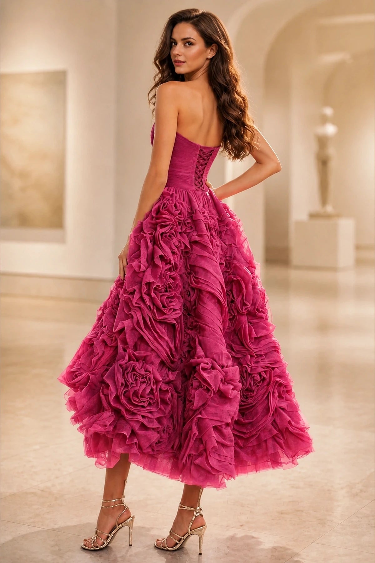 fuchsia-lace-up-ruffled-wedding-guest-dress-back.webp