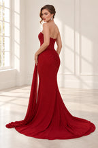 Elegant Mesh Mermaid Strapless Sweetheart Beaded Corset Back Long Prom Dress