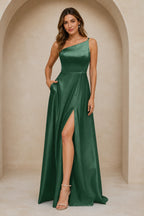 Chic One-Shoulder A-Line Floor-Length Golden Yellow Wedding Guest Dress