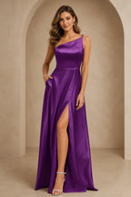 Chic One-Shoulder A-Line Floor-Length Golden Yellow Wedding Guest Dress
