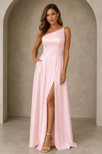 Chic One-Shoulder A-Line Floor-Length Golden Yellow Wedding Guest Dress