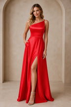 Chic One-Shoulder A-Line Floor-Length Golden Yellow Wedding Guest Dress