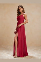 Elegant A-Line Sweetheart Spaghetti Strap Bow Back Floor Wedding Guest Dress