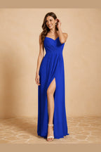 Elegant A-Line Sweetheart Spaghetti Strap Bow Back Floor Wedding Guest Dress