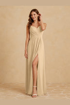 Elegant A-Line Sweetheart Spaghetti Strap Bow Back Floor Wedding Guest Dress