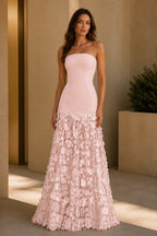 Dramatic A-Line Strapless Sleeveless Zip Back Floor Length Prom Dress
