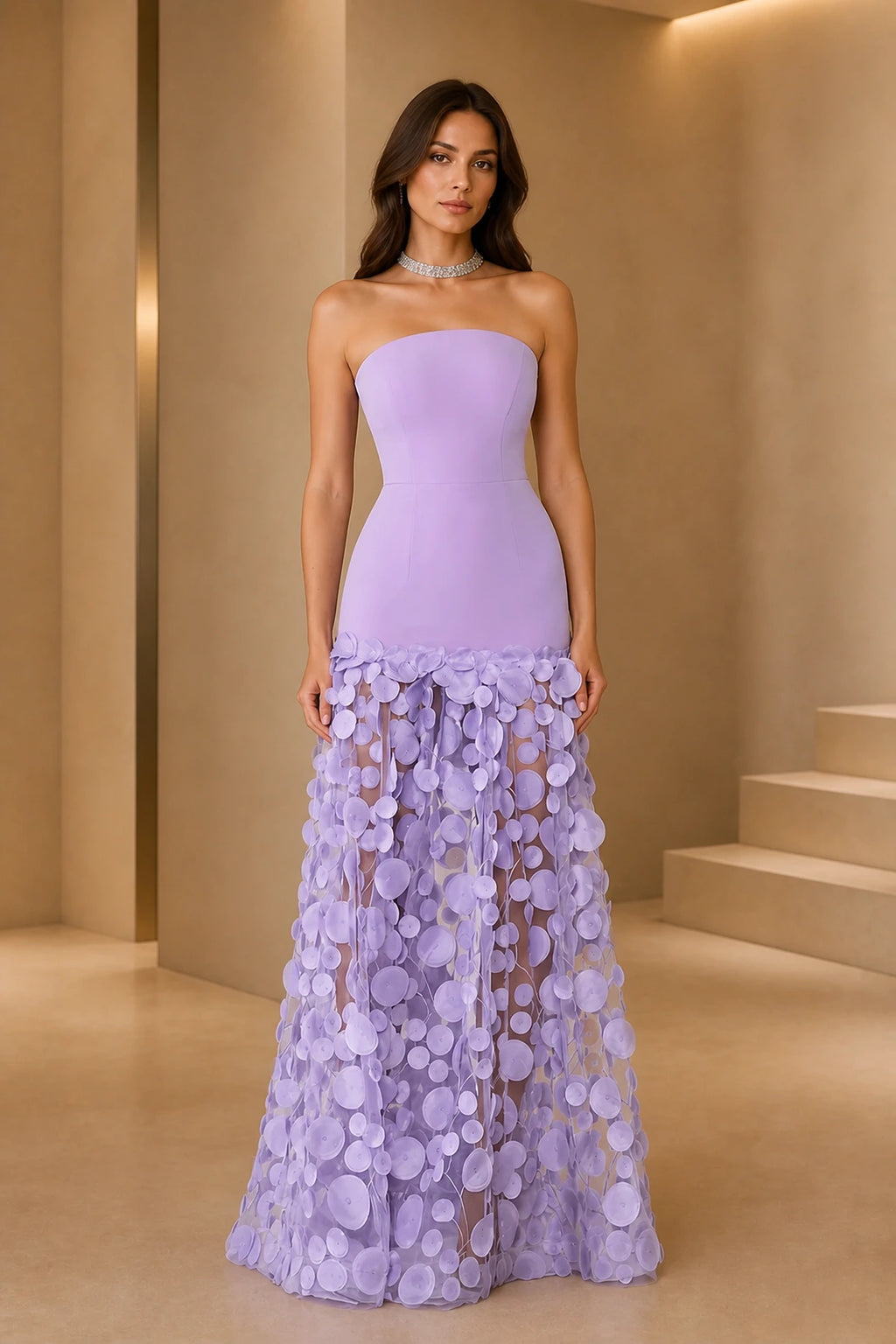 Dramatic A-Line Strapless Sleeveless Zip Back Floor Length Prom Dress