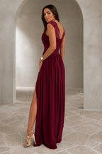 Sophisticated A-Line V Neck Lace Cap Sleeve Floor Length Wedding Guest Dress