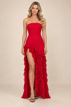 Elegant  Mermaid Strapless Sleeveless Zipper Back Ruffle Long Prom Dress