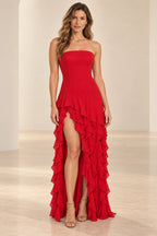 Elegant  Mermaid Strapless Sleeveless Zipper Back Ruffle Long Prom Dress