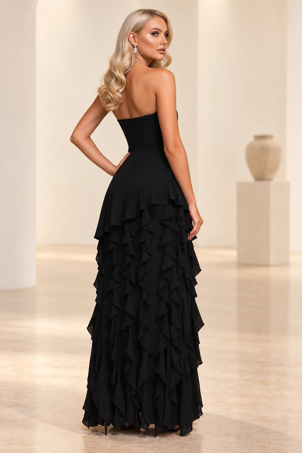 Elegant  Mermaid Strapless Sleeveless Zipper Back Ruffle Long Prom Dress
