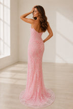 Blush Mermaid V-Neck Sleeveless Low Back Long Prom Dress