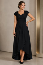 Refined A-Line Sweetheart Lace Cap-Sleeve V-Back High-Low Mother of the Bride Dress