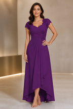Refined A-Line Sweetheart Lace Cap-Sleeve V-Back High-Low Mother of the Bride Dress
