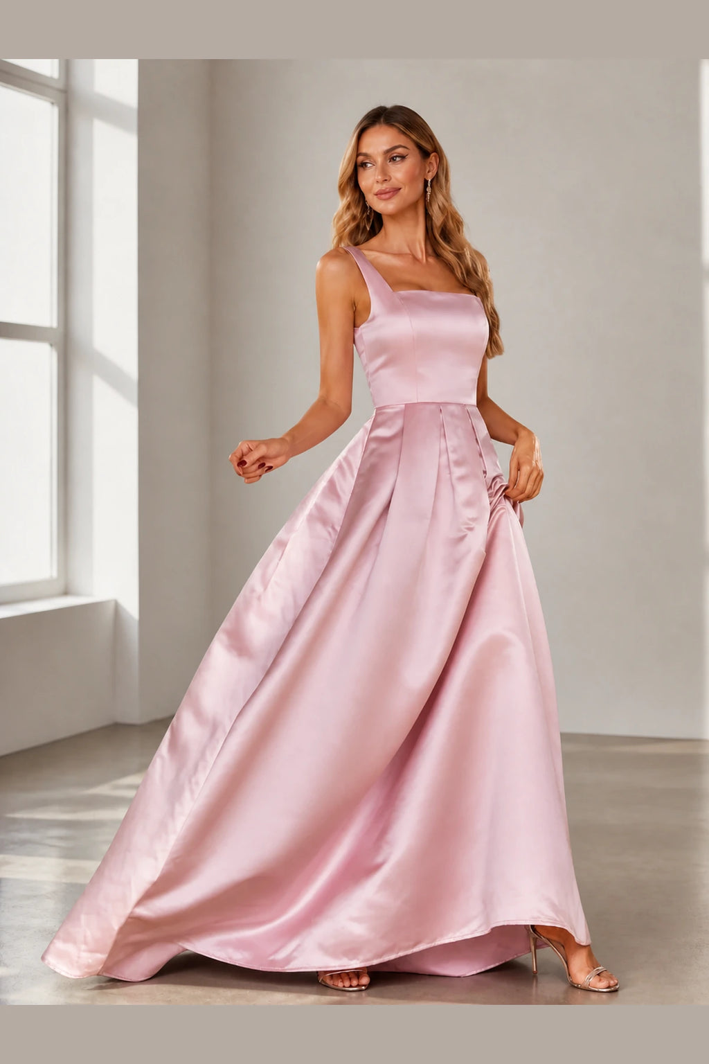 Romantic Ballgown Square-Neck Sleeveless Lace-Up Back Floor-Length Prom Dress