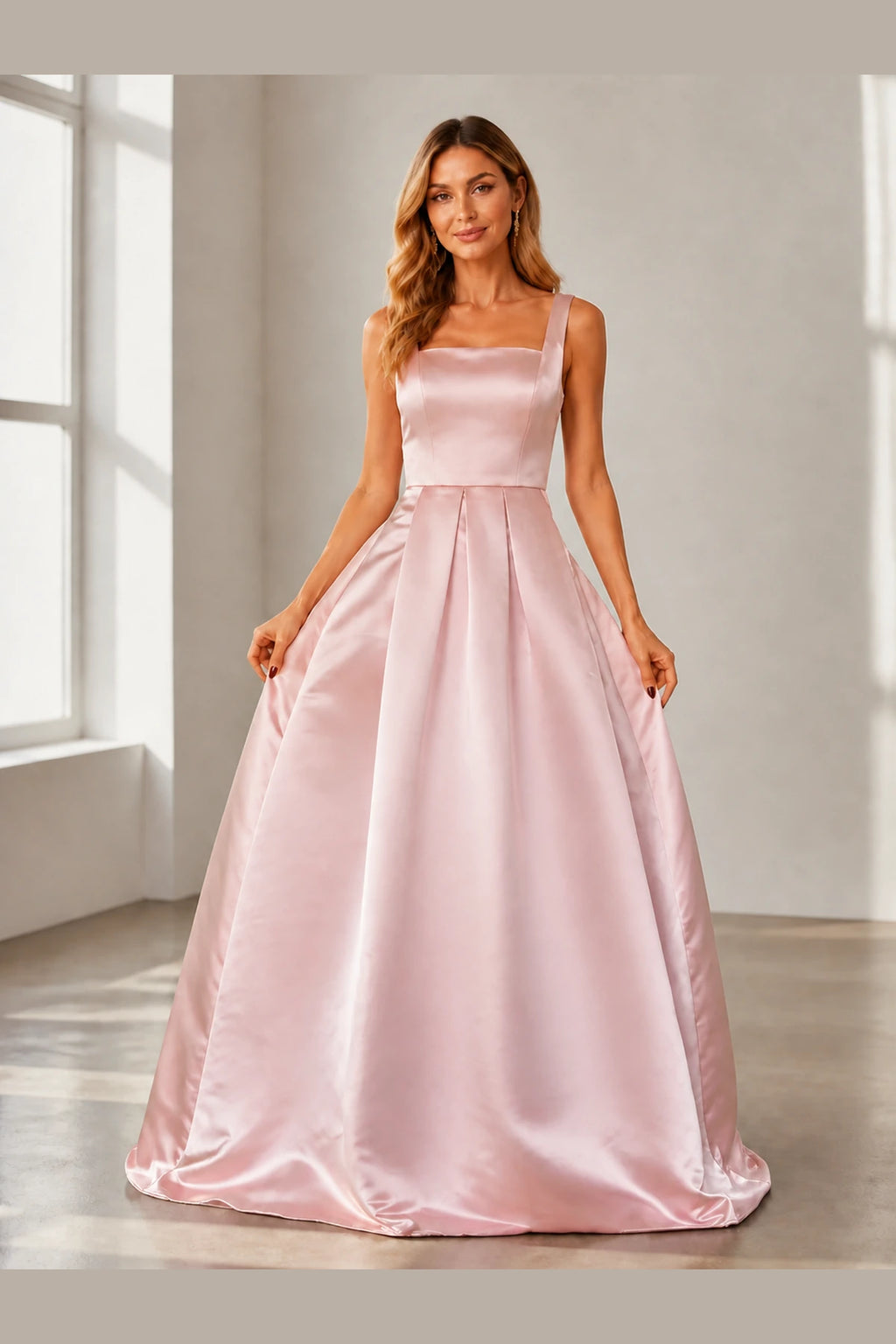 Romantic Ballgown Square-Neck Sleeveless Lace-Up Back Floor-Length Prom Dress
