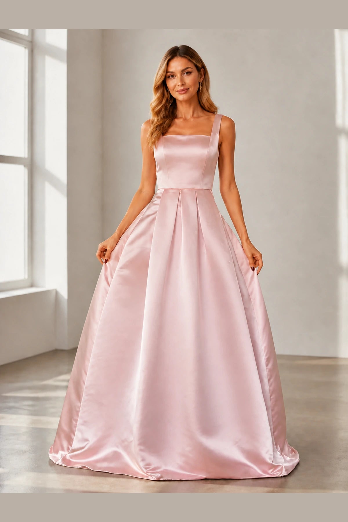 Romantic Ballgown Square-Neck Sleeveless Lace-Up Back Floor-Length Prom Dress