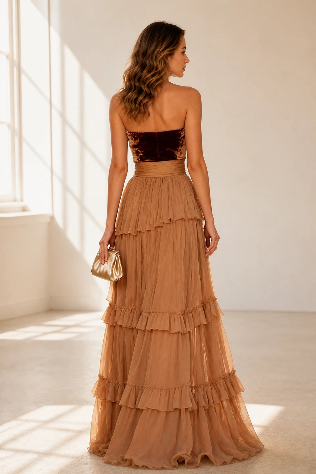 Romantic A-Line Sweetheart Strapless Zip-Back Floor-Length Ruffle Prom Dress