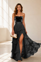 Romantic A-Line Sweetheart Strapless Zip-Back Floor-Length Ruffle Prom Dress