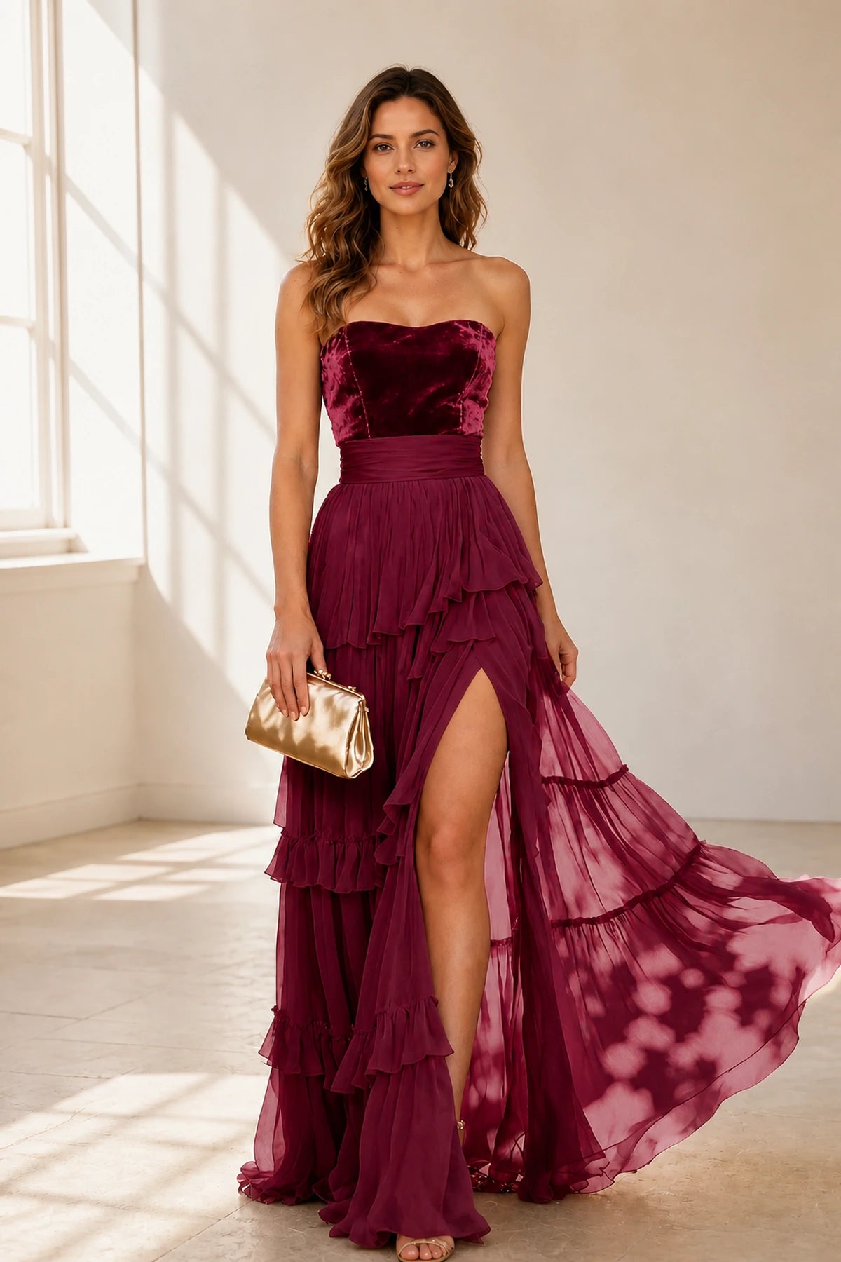 Romantic A-Line Sweetheart Strapless Zip-Back Floor-Length Ruffle Prom Dress