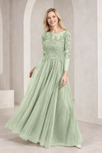Regal A-Line Bateau Neck Long-Sleeve Keyhole-Back Floor-Length Mother of the Bride Dress