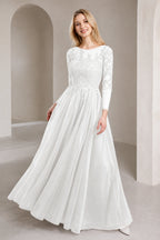 Regal A-Line Bateau Neck Long-Sleeve Keyhole-Back Floor-Length Mother of the Bride Dress