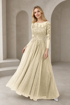Regal A-Line Bateau Neck Long-Sleeve Keyhole-Back Floor-Length Mother of the Bride Dress