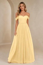 Romantic A-Line Sweetheart Off-Shoulder Draped-Sleeve Bow-Back Floor-Length Bridesmaid Dress