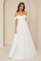 Romantic A-Line Sweetheart Off-Shoulder Draped-Sleeve Bow-Back Floor-Length Bridesmaid Dress