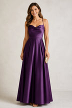 Elegant A-Line Cowl-Neck Spaghetti-Strap Sleeveless Cross-Back Floor-Length Wedding Guest Dress