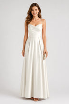 Elegant A-Line Cowl-Neck Spaghetti-Strap Sleeveless Cross-Back Floor-Length Wedding Guest Dress