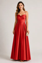 Elegant A-Line Cowl-Neck Spaghetti-Strap Sleeveless Cross-Back Floor-Length Wedding Guest Dress