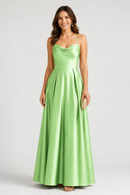 Elegant A-Line Cowl-Neck Spaghetti-Strap Sleeveless Cross-Back Floor-Length Wedding Guest Dress
