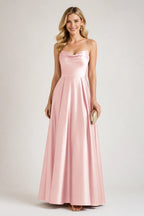 Elegant A-Line Cowl-Neck Spaghetti-Strap Sleeveless Cross-Back Floor-Length Wedding Guest Dress