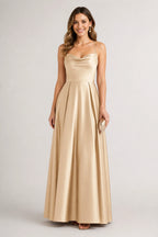 Elegant A-Line Cowl-Neck Spaghetti-Strap Sleeveless Cross-Back Floor-Length Wedding Guest Dress