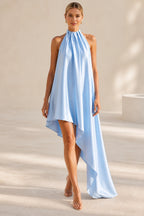 Chic flowy halter sleeveless open back high low bridesmaid dress