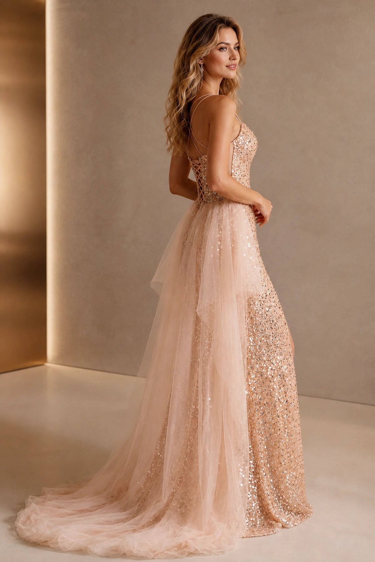 Radiant Sheath Sweetheart Spaghetti Strap Lace-Up Floor Length Prom Dress