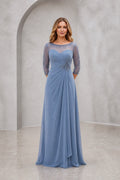 Elegant a-line illusion neck 3/4 sleeve illusion back long mother of the bride dress
