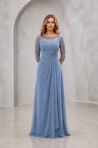 Elegant a-line illusion neck 3/4 sleeve illusion back long mother of the bride dress