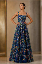 Romantic A-Line Square-Neck Sleeveless Zipper-Back Floor-Length Wedding Guest Dress