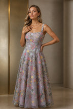 Romantic A-Line Square-Neck Sleeveless Zipper-Back Floor-Length Wedding Guest Dress