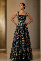 Romantic A-Line Square-Neck Sleeveless Zipper-Back Floor-Length Wedding Guest Dress