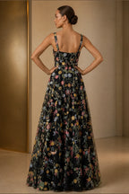 Romantic A-Line Square-Neck Sleeveless Zipper-Back Floor-Length Wedding Guest Dress