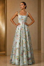 Romantic A-Line Square-Neck Sleeveless Zipper-Back Floor-Length Wedding Guest Dress