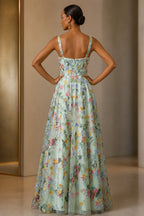 Romantic A-Line Square-Neck Sleeveless Zipper-Back Floor-Length Wedding Guest Dress