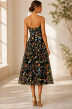 Romantic A-Line Sweetheart Strapless Zipper-Back Midi Wedding Guest Dress