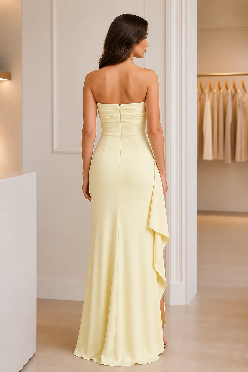 Elegant Sheath Strapless Sleeveless Zipper Back Floor Length Wedding Guest Dress