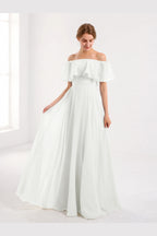 Romantic A-Line Off-Shoulder Ruffle Sleeve Open-Back Floor-Length Bridesmaid Dress