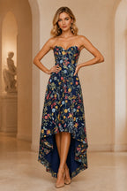 Romantic A-Line Sweetheart Strapless Zipper Back High-Low Wedding Guest Dress